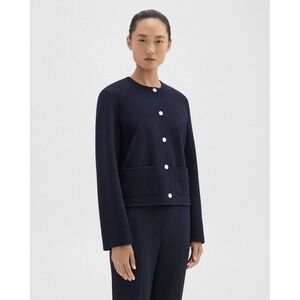 $595 Theory Navy Blue Wool Cashmere PKT Crop JKT DF Winsome 2 Jacket Size 6